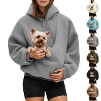 Kopltyrfg Kangaroo Pouch Hoodie Comfy Cat Dogpouch Sweatshirts Front Carry Pouch Cat Dog Pouch Pullover with Large Pocket (Gray,M)