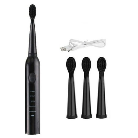 Morttic Electric Toothbrush USB Rechargeable Toothbrush High Frequency Little Noise Timing Toothbrush 5 modes Adjustable Waterproof 4 Brush Heads Black