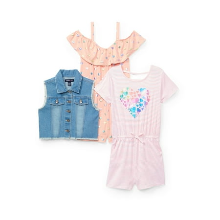 

Limited Too Toddler Girl 2Pk Short Sleeve Printed Rompers with Vest Size 2T-4T
