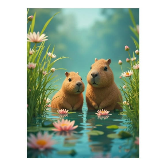 Diamond Art Kit for Adults, Capybara Duo In Tranquil Waters Diamond Painting for Adults Beginners, 5D DIY Diamond Art Painting Kits, Colorful Diamond Painting Craft for Home Decor 12x16