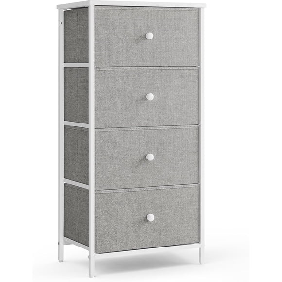 Dresser for Bedroom, Fabric Dresser with 4 Drawers, Metal Frame, Small Chest of Drawers, Dove Gray and Cream White ULTS314L10
