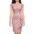 thumbnail image 1 of Vestido elegante de cóctel con mangas cortas con volantes y encaje floral para mujer - Diseño estampado, lavado a mano, 1 of 7