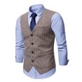 thumbnail image 4 of IYTR Men's Single-breasted Vest Jacket Sleeveless Jacket Button Up V-Neck Business Casual Streetwear Jacket with Pocket Stripe Coffee XXL, 4 of 5