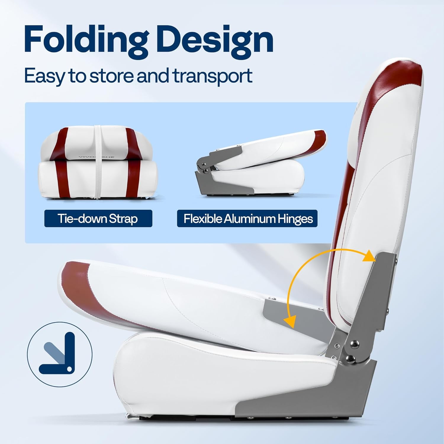 SPECSTAR Folding High Back Boat Seats 2 Pack, Waterproof Boat Captain Chairs, 4 Mounting Screws Included, White and Red