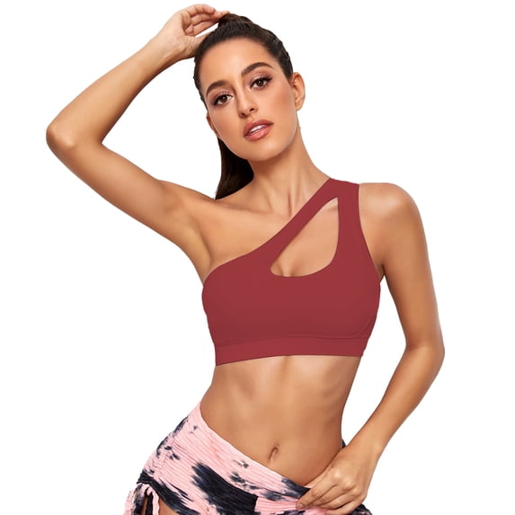 SEARCHI Women's Shoulder Yoga Bra Comfortable Shockproof Wirefree Bras Low Gather Sports Underwear Girls Gym Running Fitness Sexy Workout Athletic Crop Tops