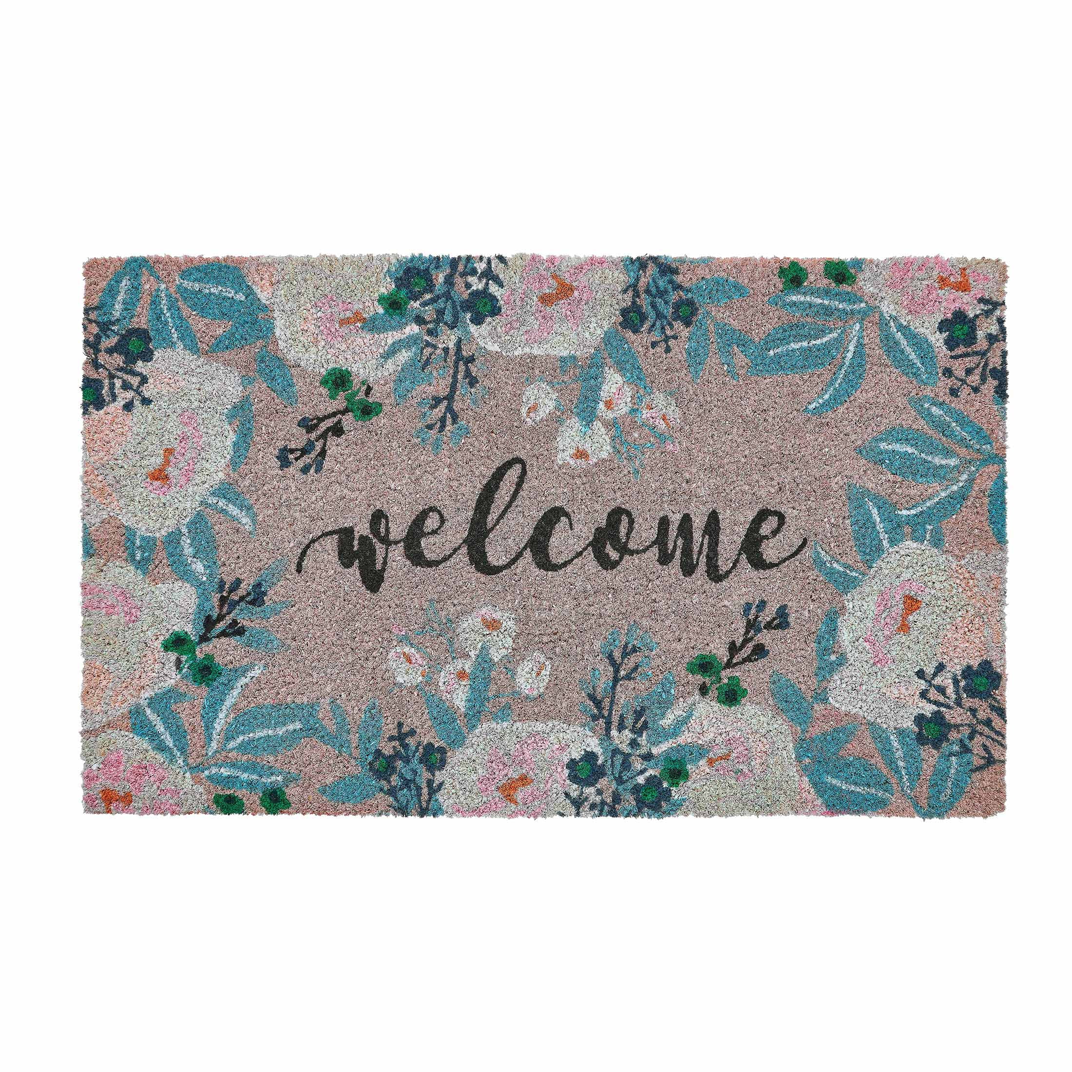 Mainstays Welcome Floral Multicolor Coir Outdoor Doormat, 18' x 30'