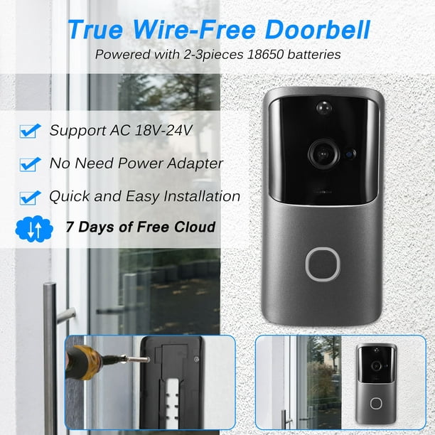 Timbre Con Camara,DFDLU Smart Doorbell with Cloud Storage, HD Live 2-Way Audio, Night Vision, 2.4G WiFi Compatible, Battery Powered, Wire-Free (Batteries not - Walmart.com