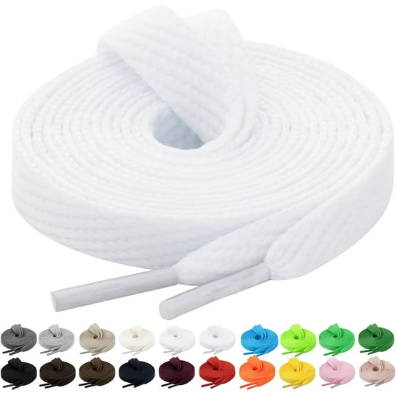 2 Pairs Flat Sneaker Shoe Laces 2/5" in 20 Colors, Wide Shoelaces for Athletic, Skate Shoes