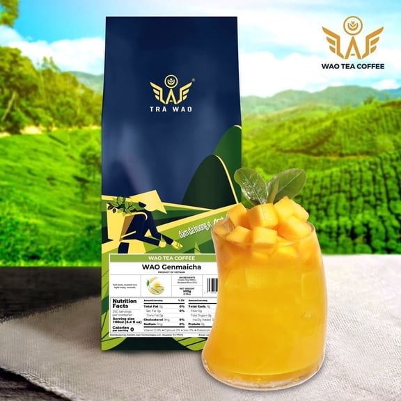 WAO Genmaicha, Green Tea with Roasted Rice, Vietnamese Loose Leaf, 1.1 lb (500g)