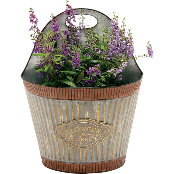 Deer Park Ironworks-Wide Corrugated Wall Planter Flowers And Garden- Galvanized (Case of 6 )