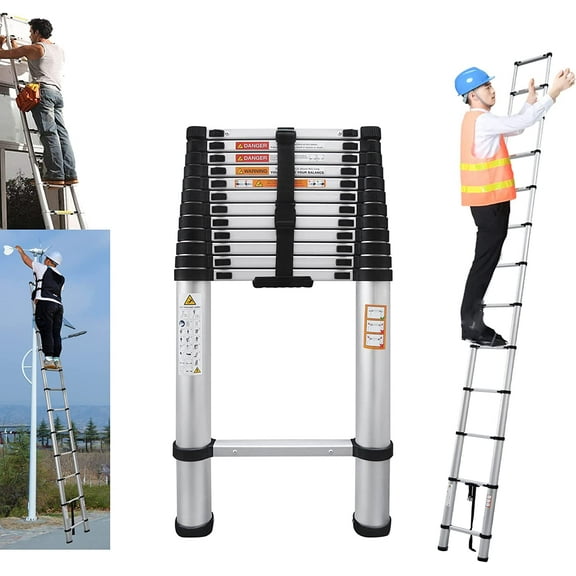 Telescoping Ladder 12FT Aluminum Telescoping Extension Ladder, Collapsible Ladder Attic Ladder Rv Ladder, Portable Telescopic Ladder for Outdoor Working & Household Use, Folding Ladder 330lb Capacity