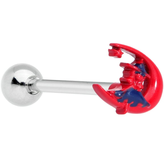 Body Candy 14G Women 316L Stainless Steel Red Moon Witch Barbell Tongue Ring Body Piercing Jewelry 5/8”