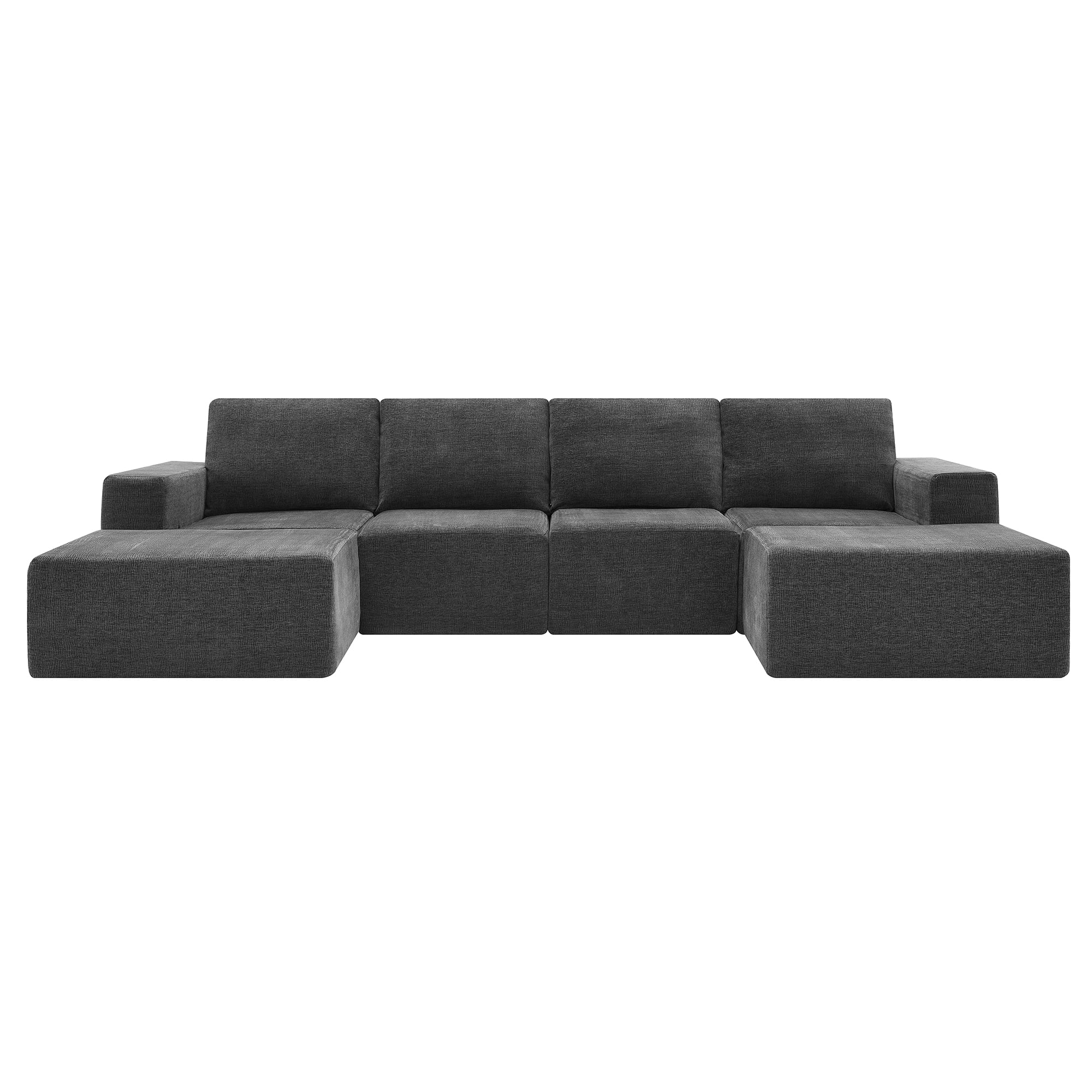 MAYEERTY 110x72" Modular U-Shaped Sectional Sofa - Luxury Chenille Floor Couch with Ottomans/Deep Seat, No Assembly for Living Room/Bedroom, 3 Colors