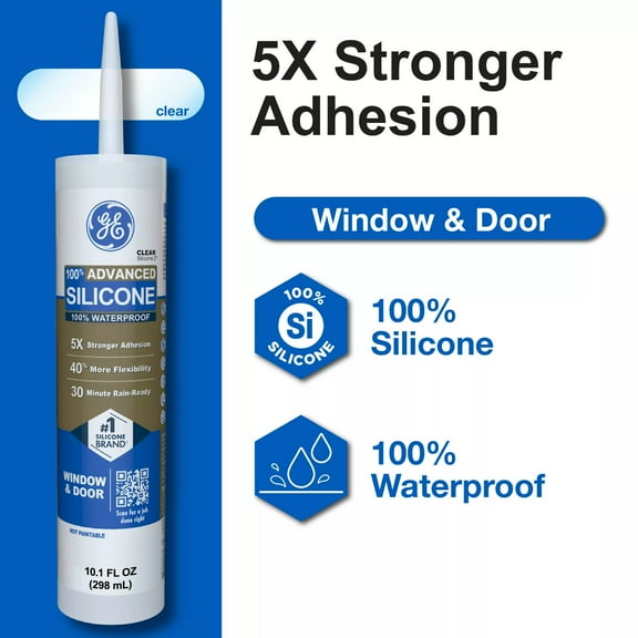 GE Advanced Silicone Window & Door Sealant, Pack of 1, Clear 10.1 fl oz Cartridge