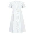 thumbnail image 5 of Meichang Linen Button Down Shirt Dresses for Women Plus Size Short Sleeve V Neck Midi Dress Flowy Swing Casual Beach Dresses with Pockets, 5 of 10