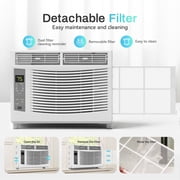 6000 BTU Window Air Conditioner, Cools Rooms Up to 250 Sq. Ft., Energy Saving Window AC Unit with Remote Control, LED Display, Sleep Mode, 3 Cooling Speeds, Washable Filter, Easy Installation Kit Inc