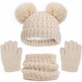 thumbnail image 4 of Kids Winter Beanie Hat Scarf Gloves Set Warm Knitted Cap with Pompom Neck Warmer Gaiter Fleece Mittens for Girls Boys, 4 of 4