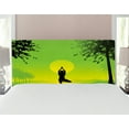 thumbnail image 1 of Yoga Headboard, Meditating Lady Under Sunset Sky in Forest Serenity Balance Soul Nature Art, Upholstered Decorative Metal Bed Headboard with Memory Foam, Full Size, Green Black Yellow, by Ambesonne, 1 of 4