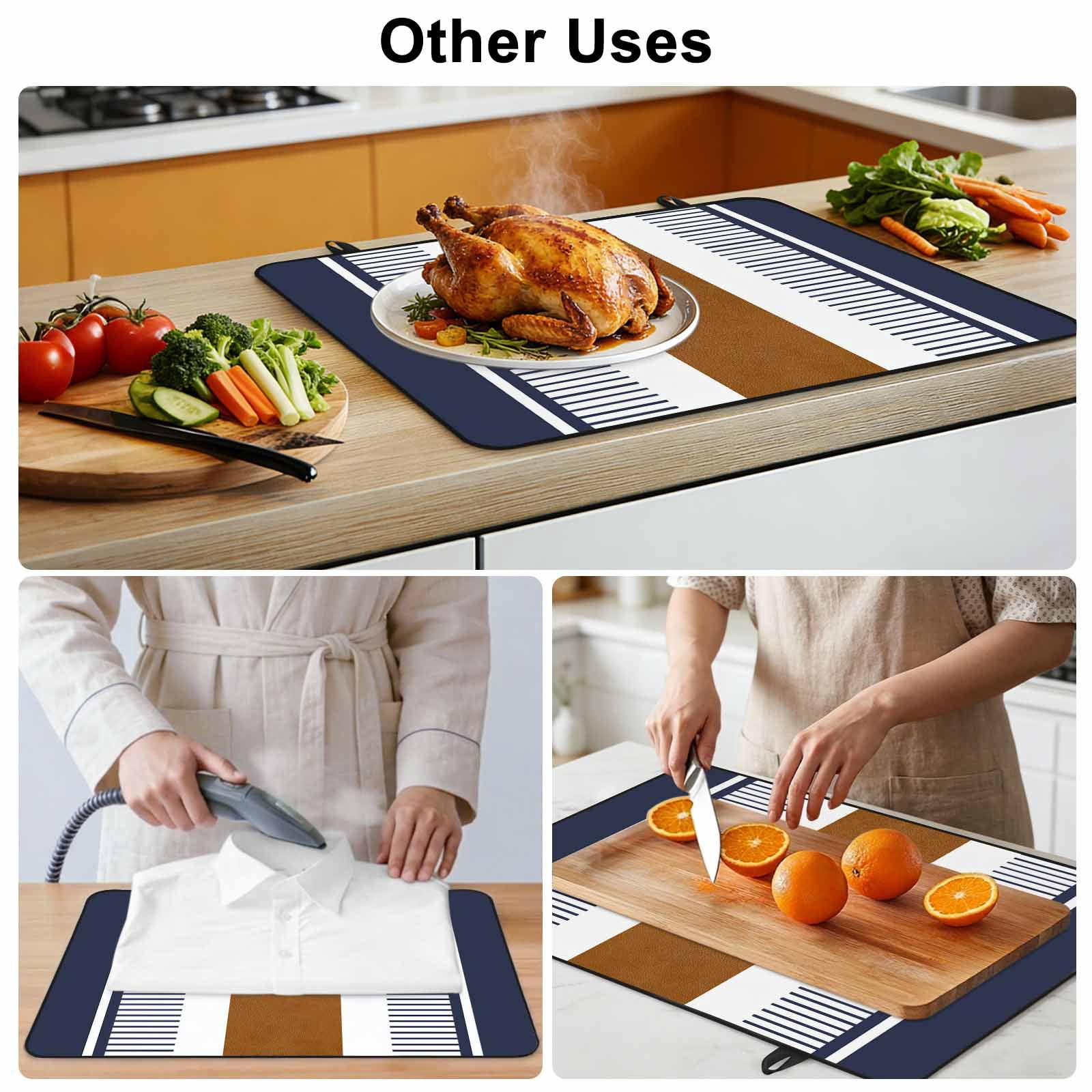 Modern Brown Blue Stove Top Cover for Electric Stove, Heat-proof & Non Slip Glass Top Stove Cover Protector, Boho Contemporary Geometric Striped Kitchen Flat Cooktop Rubber Mat 31x24 Inches