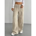 thumbnail image 2 of Women Solid Corduroy Wide Leg Pants Button Front Zipper Straight Pants with Pockets  S, 2 of 8