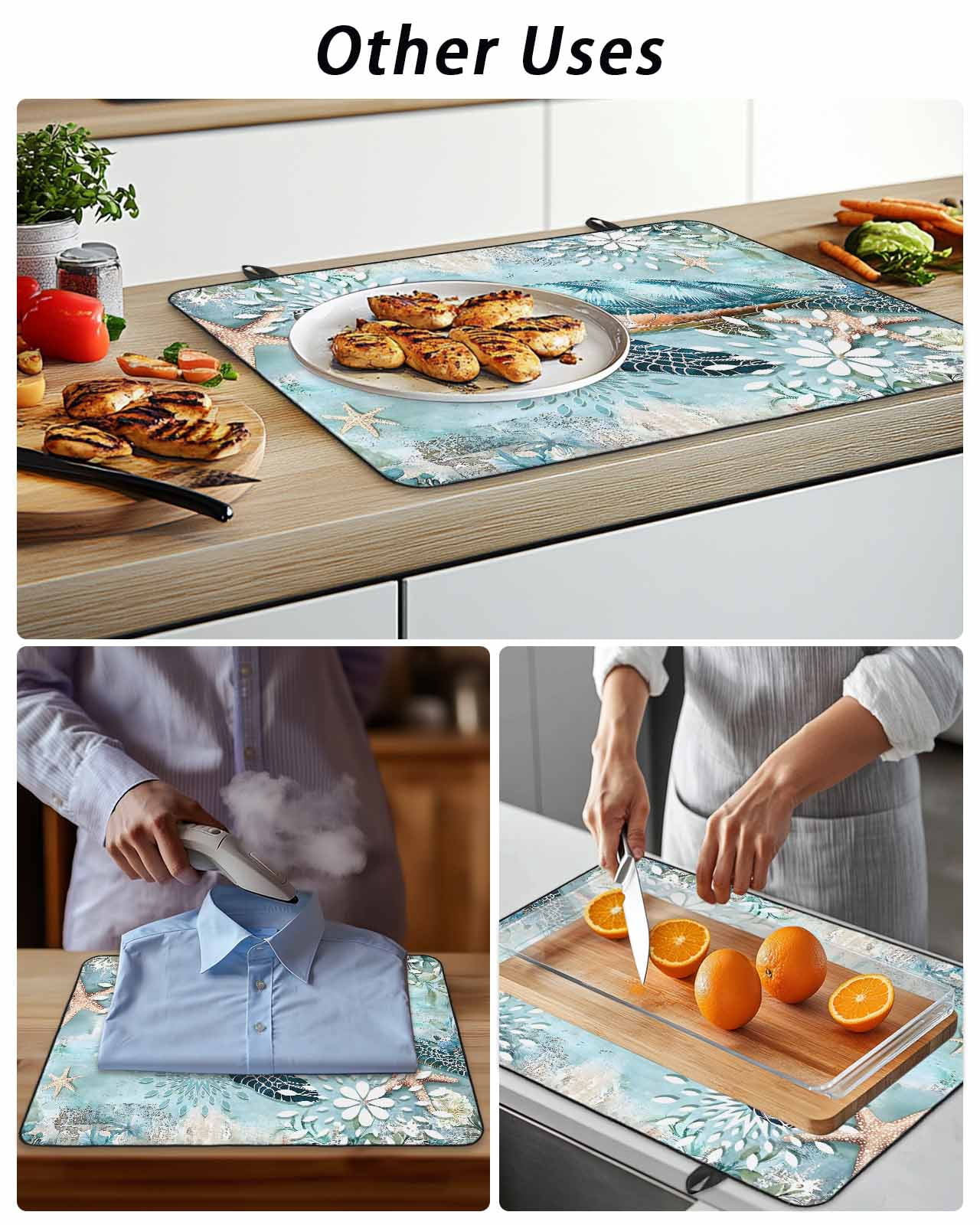 Stove Top Covers for Electric Stove, Sea Turtle Coastal Glass Stovetop Cover Protector, Vintage Teal Nautical Beach Botanical Induction Cooktop Protector Oven Mat for Kitchen Countertop 24"x21"
