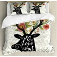 thumbnail image 1 of Hipster King Size Duvet Cover Set, Love What You Do Quote on a Deer Elk Head with Flowers Horns and Hot Air Balloon, Decorative 3 Piece Bedding Set with 2 Pillow Shams, Multicolor, by Ambesonne, 1 of 3