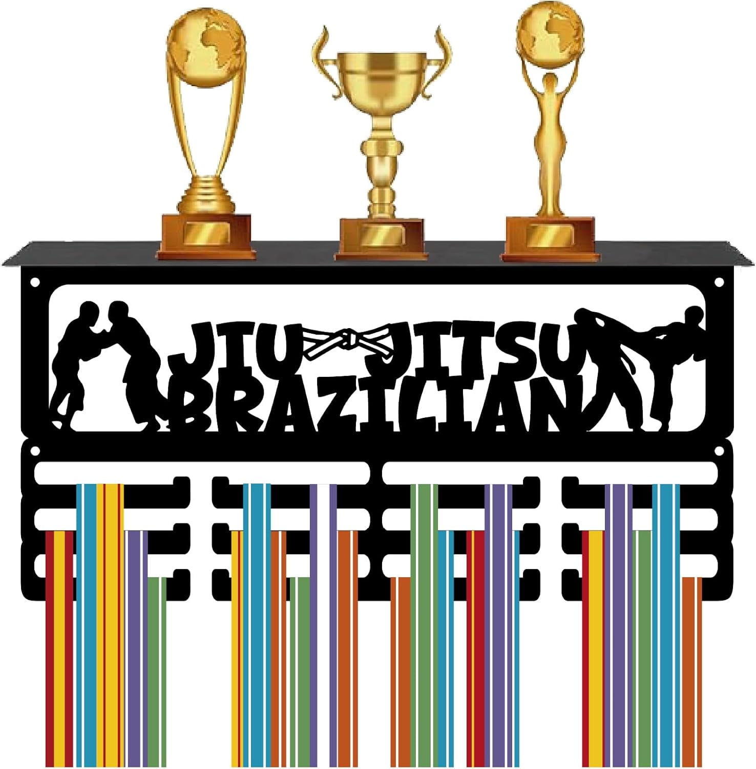 Mountain Medal Hanger Display Trophy Holder Shelf Metal Black Runner Rectangle Wall Mount Ribbon Awards Rack Stand for Hold 60+ Medals Home Sporter Athletes Medalist Races 15.7 x 7.9 Inch for DIY