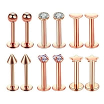 EHJRE 12 Pieces 16G Stainless Steel Lip Ears Labret Barbell Ear Studs CZ Encrusted Rose Gold