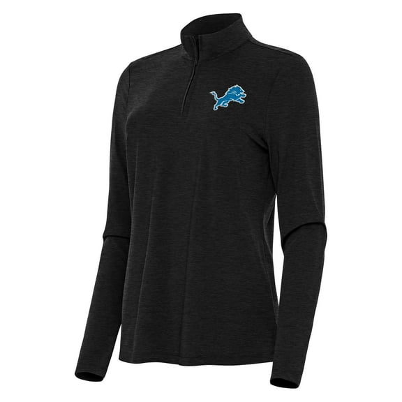 Women's Antigua Heather Black Detroit Lions Bright Quarter-Zip Sweatshirt