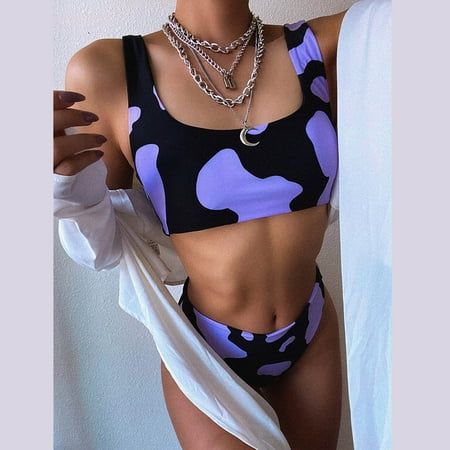 

VKEKIEO Two-Piece Sets Swimsuit Sport Bra Style Padded Purple XXL