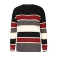 thumbnail image 4 of Moxiu Women's Round- Neck Stripe Splicing Recreational Pullover Knitting Sweater Long Sleeve Tops Loose Fit Sweater, 4 of 9