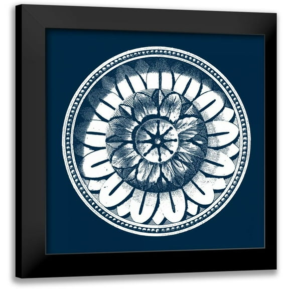 Vision Studio 12x12 Black Modern Framed Museum Art Print Titled - Classic Medallion on Navy IV