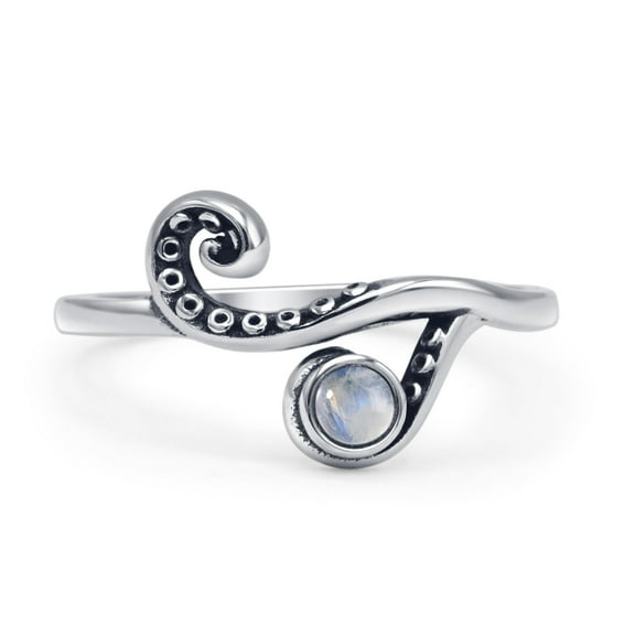 Round Moonstone Tentacle Octopus Oxidized Ring 925 Sterling Silver Size 5