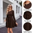 thumbnail image 4 of Weardear Kint Dress for Women 2025 Casual Long Sleeve Ribbed Flowy Crewneck Dress with Tie Waist, 4 of 5