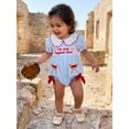 thumbnail image 4 of BemeyourBBs Newborn Baby Girls Baseball Outfit Infant Baby Girl Summer Clothes Plaid Bubble Romper Big Sister Biggest Fan Letter Baseball Embroidery Puff Short Sleeve Doll Collar Bodysuit, 4 of 9