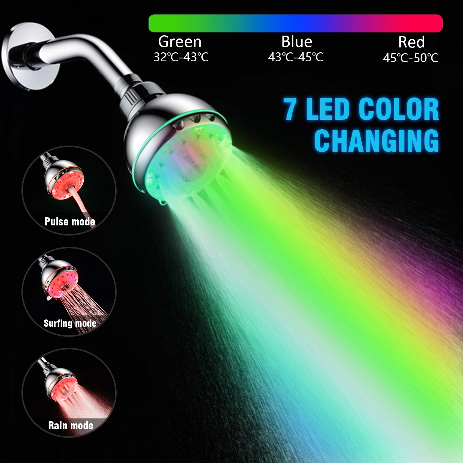 Details about   LED SHOWER HEAD Handheld 7 Color Changing Showerhead Polished Chrome By KAIREY 