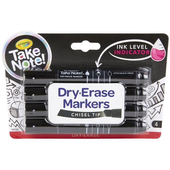 Crayola 2020851 Take Note Dry Erase Markers with Chisel Tip, Black - Pack of 4
