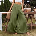thumbnail image 5 of Outfmvch Wide Leg Linen Pants for Women Long Lounge Travel Pants Wide Leg Linen Pants Culottes for Womens Long Lounge Pant Gauchos for Women Baggy Linen Wide Leg Women's Culottes Army Green S-2XL, 5 of 9