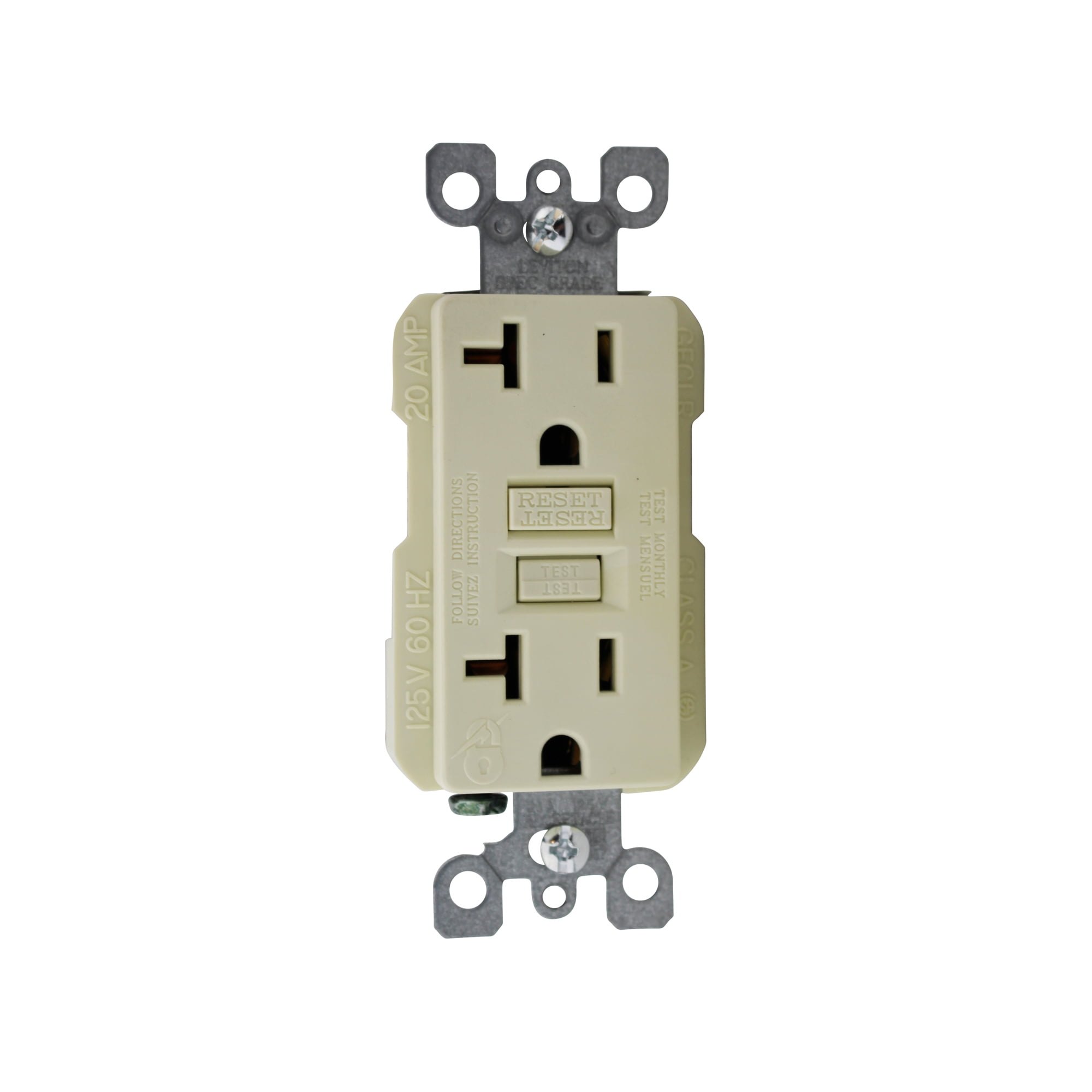 Leviton 8899A GFCI SmartLock Receptacle 20A 125V Feed Through, Almond
