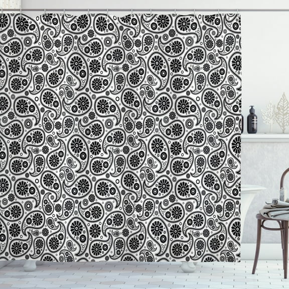 Ambesonne Paisley Shower Curtain, Floral Retro Circles, 69"Wx84"L, Black and White