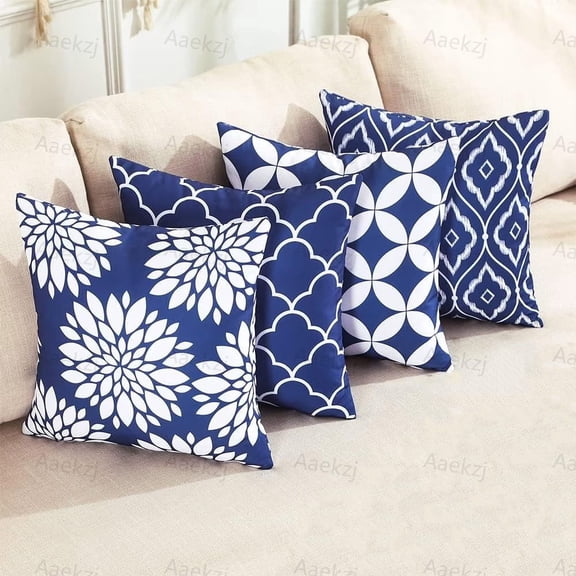 Aaekzj Navy Blue Outdoor Throw Pillow Covers 20x20 Set of 4 Patio Porch Pillow Covers Outdoor Patio Decor Aesthetic for RV Garden and Patio Furniture No Inserts