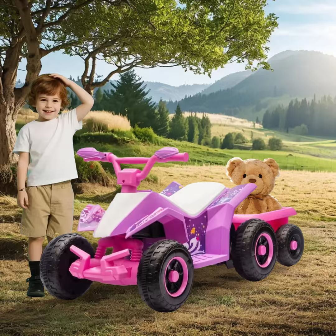 Juuar 6V Kids Ride on Car with Lights & Music, 4WD Electric Vehicles Toys Gifts with Rear Rack, Fun Ride on ATV for Girls Boys Age 3+, Pink