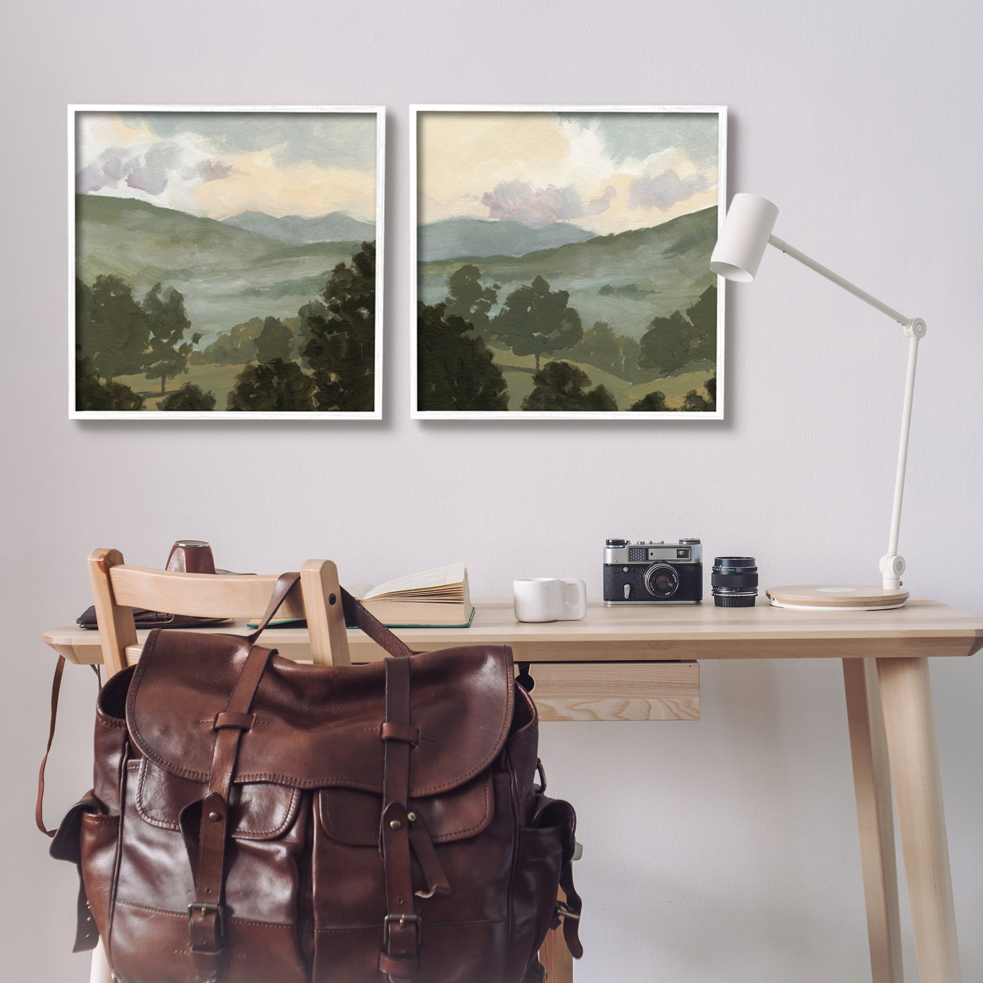 Stupell Industries Rural Hills Landscape Nature Painting White Framed Art Print Wall Art, 24 x 24, Set of 2