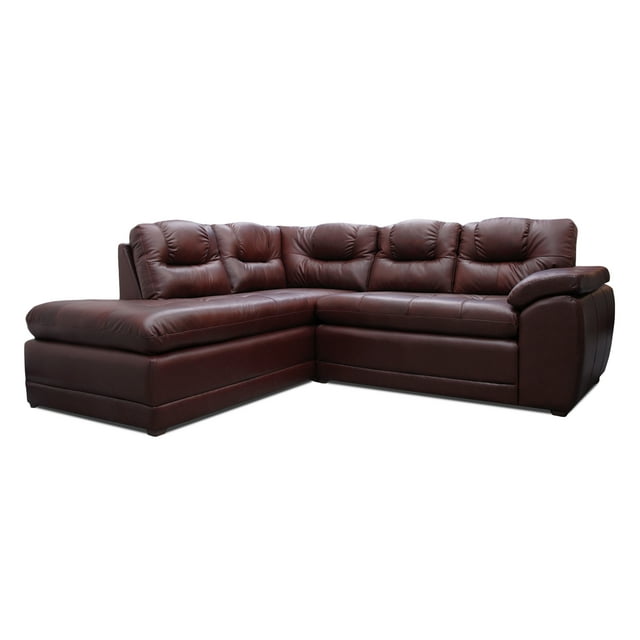 Sala Esquinera de Piel Genuina, Love Seat y Cheise Long, 4 plazas, Lado Izquierda, Modelo Sevilla, Color Tabaco, Elegante, cómoda y confortable, Hecho en Mexico. Medidas 232 X 200 X 90 cm.