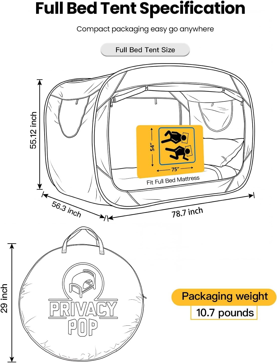 Bed Tent Full Bed Canopy Portable Dream Tent for Adult Indoor Sleeping Tents with 2 Doors Breathable Private Space Tents, Grey