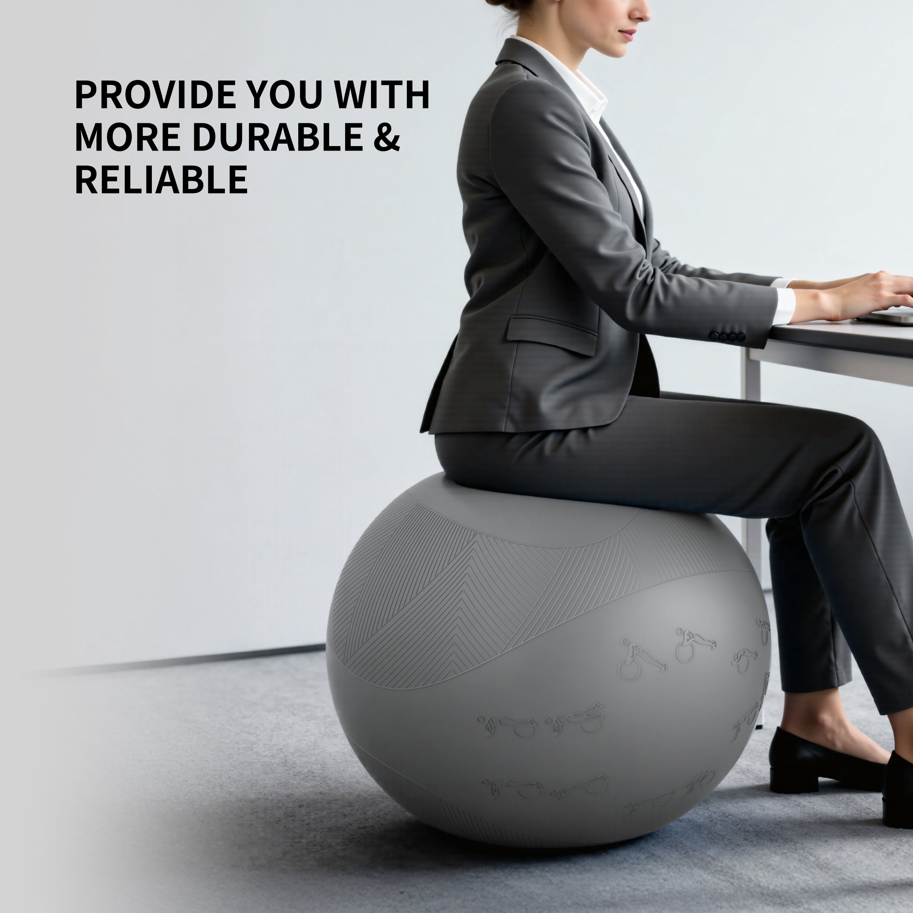 FITMIND Thick Exercise Ball with Embossed Pattern, 29in, Hand Pump, Anti-Burst, Gray