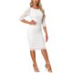 thumbnail image 4 of INSPIRE CHIC Vestido de cóctel de encaje floral de cuello redondo y manga 3/4 para mujer, cuerpo ajustado, invitada de boda, M Blanco, 4 of 6