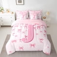 thumbnail image 2 of jejeloiu Initial Letter J Twin Bedding Sets 7-Piece,Kawaii Bow Bowknot Bedding Comforter Set,Light Pink Sheet Sets For Girls,Breathable Bedroom Decoration Reversible, 2 of 8