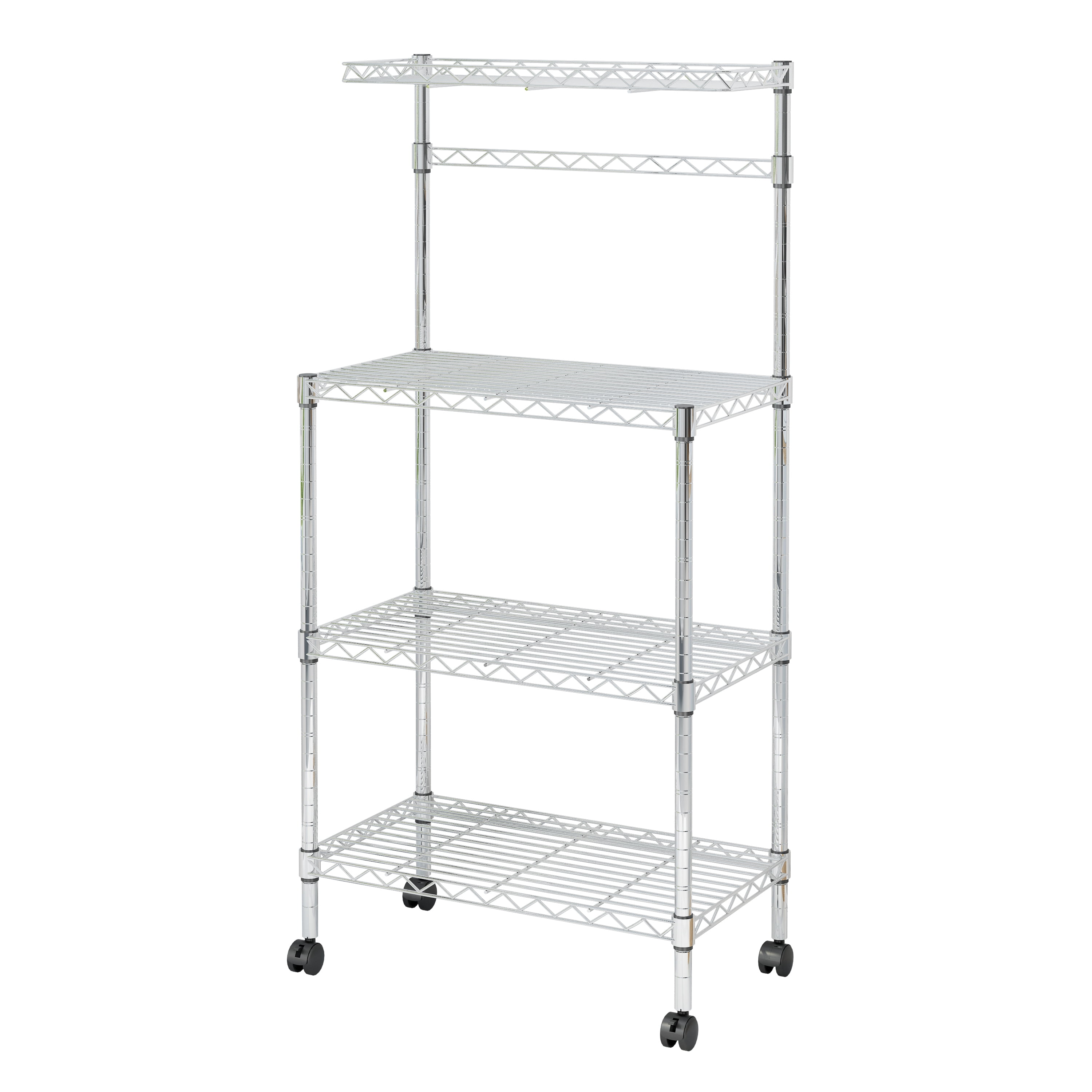 Ktaxon 4-Tier Kitchen Baker's Rack Rolling Microwave Oven Stand Utility Kitchen Cart Island with Storage Shelves, Silver Finish