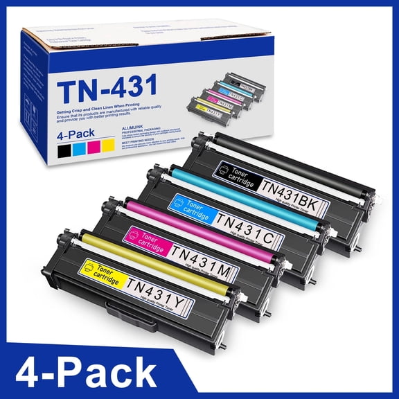 TN-431 Toner Cartridge, 4 Pack Black Cyan Yellow Magenta Compatible for Brother TN431 Toner Cartridges TN431 MFC-L8900CDW Printer